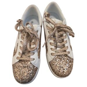 NILUBER Women's White Rose Gold Glitter Star Sneakers Shoes US Size 6 EUR 36